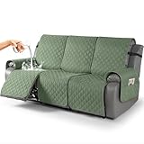TAOCOCO 100% Waterproof Recliner Covers, Recliner Sofa Covers with Leg Straps, Reversible Recliner Couch Cover for Reclining Chair, Washable Couch Protector for Pets Kids(3 Seater, Moss Green)