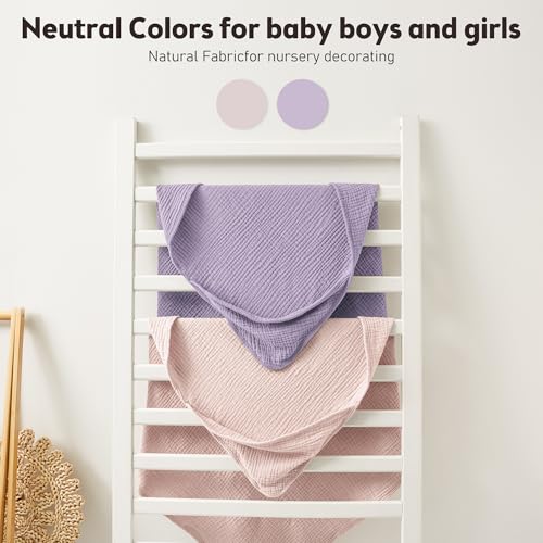 Image of Susurration Hooded Baby Towels for Newborn 2 Pack 100% Muslin Cotton Towel for Babies，Highly Absorbent and Newborn Essential 30x30 Inch Pink&Purple