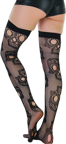 ToBeInStyle Women's Festive Large Sugar Skull Fishnet Pantyhose Tights4