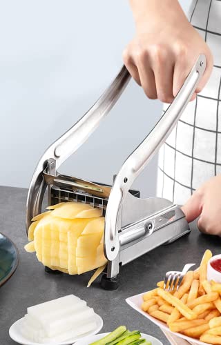 oADANNUo French Fry Cutter Stainless Steel, Professional Potato Cutter for French Fries with 2 Blades, Great for Potatoes Carrots Cucumbers