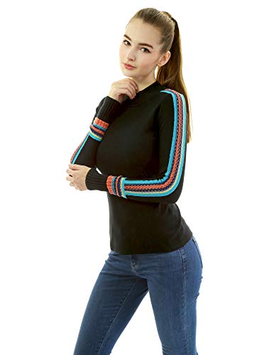 AmélieBoutik Women Mock Neck Fair Isle Trim Long Sleeve Pullover Knit Sweater2