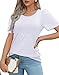 Womens T Shirts Summer Pleating Round Neck Short Sleeve Plain Tops White XL