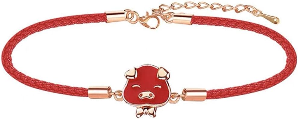 CHRISTY HARRELL Red Rope Bracelet, Chinese Zodiac Animal Pig Pendant Charm Bracelet Feng Shui New Year Red String Lucky Bracelet Good Luck Jewelry Gifts Valentine's Day Bracelet