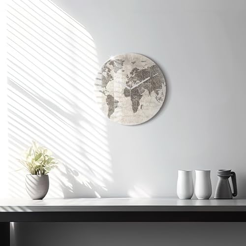 Horloge moderne en verre Wallfluent pour salon avec carte du monde - 3