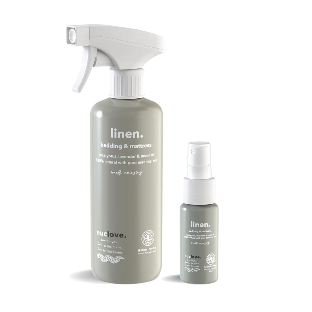 Euclove Linen & Bedding Spray - Natural Essential Oil Freshener for Bedding, Sheets, and Fabric (500ml + Travel Size)