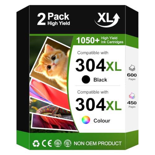 HP 304XL Ink Cartridges - 1 Black, 1 Tri-Colour - for HP Envy 5020/5010/5030/5032 and DeskJet 2622/2633/3760/3762