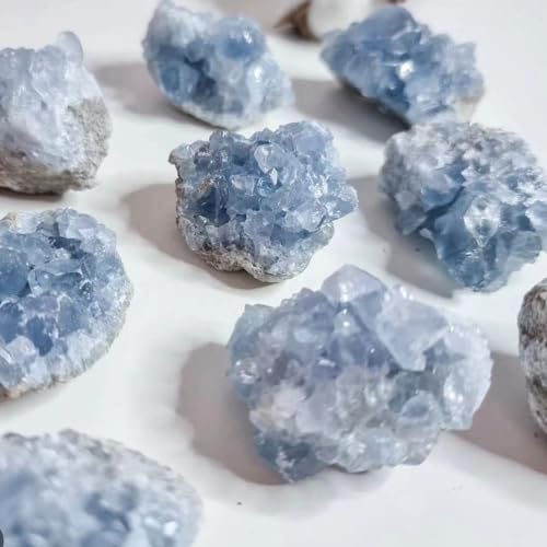 Cristal de célestite brut de 200g-300g en géode naturelle bleu ciel - 6