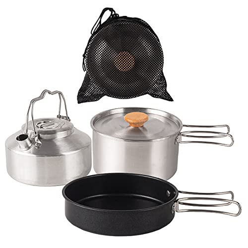 Picnics Pan Sets Camping Cooking Pots Pans & Kettle with Lid Stainless Containers Cookware Kits Tableware Cooking Tools