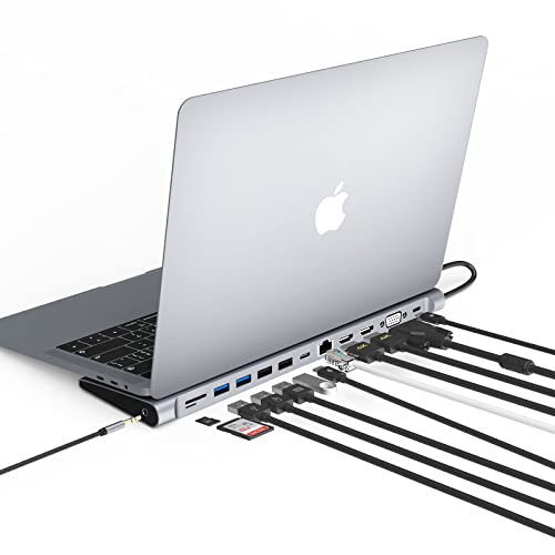 【Ampiamente compatibile】 La docking station USB C per laptop è compatibile con i sistemi Windows e macOS con porta USB C (Thunderbolt 3) che supporta la modalità Alt DisplayPort (modalità di tipo C con funzionalità complete) (le porte USB C supportano il trasferimento dei dati e l'alimentazione solo sono incompatibili). Gli adattatori da USB A a USB C non sono compatibili. Questa docking station per laptop non ha bisogno di driver, basta collegare e riprodurre.
