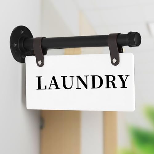Hqvbvc Laundry Metal Wall Sign 11" x 6" Wall-Mounted Laundry Room Sign Double-Sided Hanging Laundry Wall Art for House, Apartment, Hotel，Bathroom (LAUNDRY - WHITE)