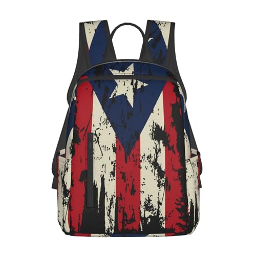Vintage Puerto Rican Flag Pride Travel Backpacks Casual Laptop Backpack Sport Rucksack Large Capacity Daypack Multi-Pockets Adjustable Strap Bag for Working Hiking