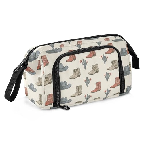 Image of Fisyme Western Cowboy Boots Vintage Pencil Case Large Capacity Pen Bags Box Big Makeup Pouch Organizers
