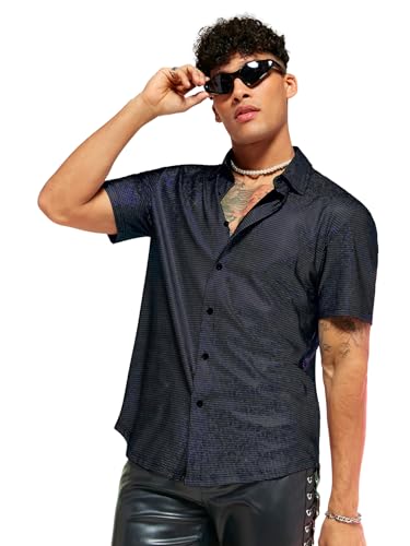 Chemise métallique disco homme Floerns noire pour soirée déguisée et festival thématique 70s