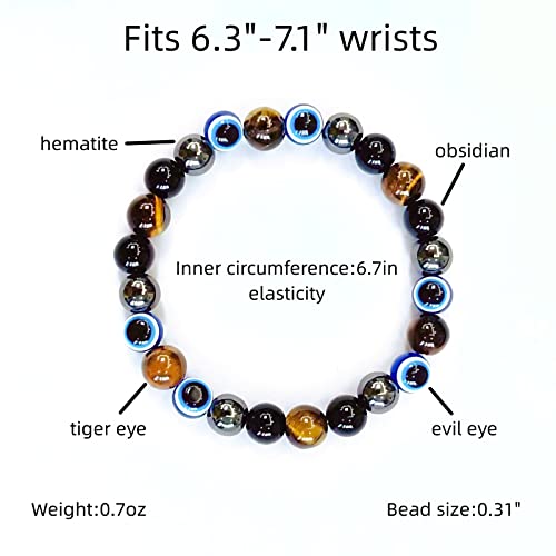 Evil Eye with Hematite Black Obsidian Tiger Eye Stone Triple Protection Bracelets for Men Women, Crystal Jewelry Stone Bracelets Bring Luck and Prosperity and Happiness2