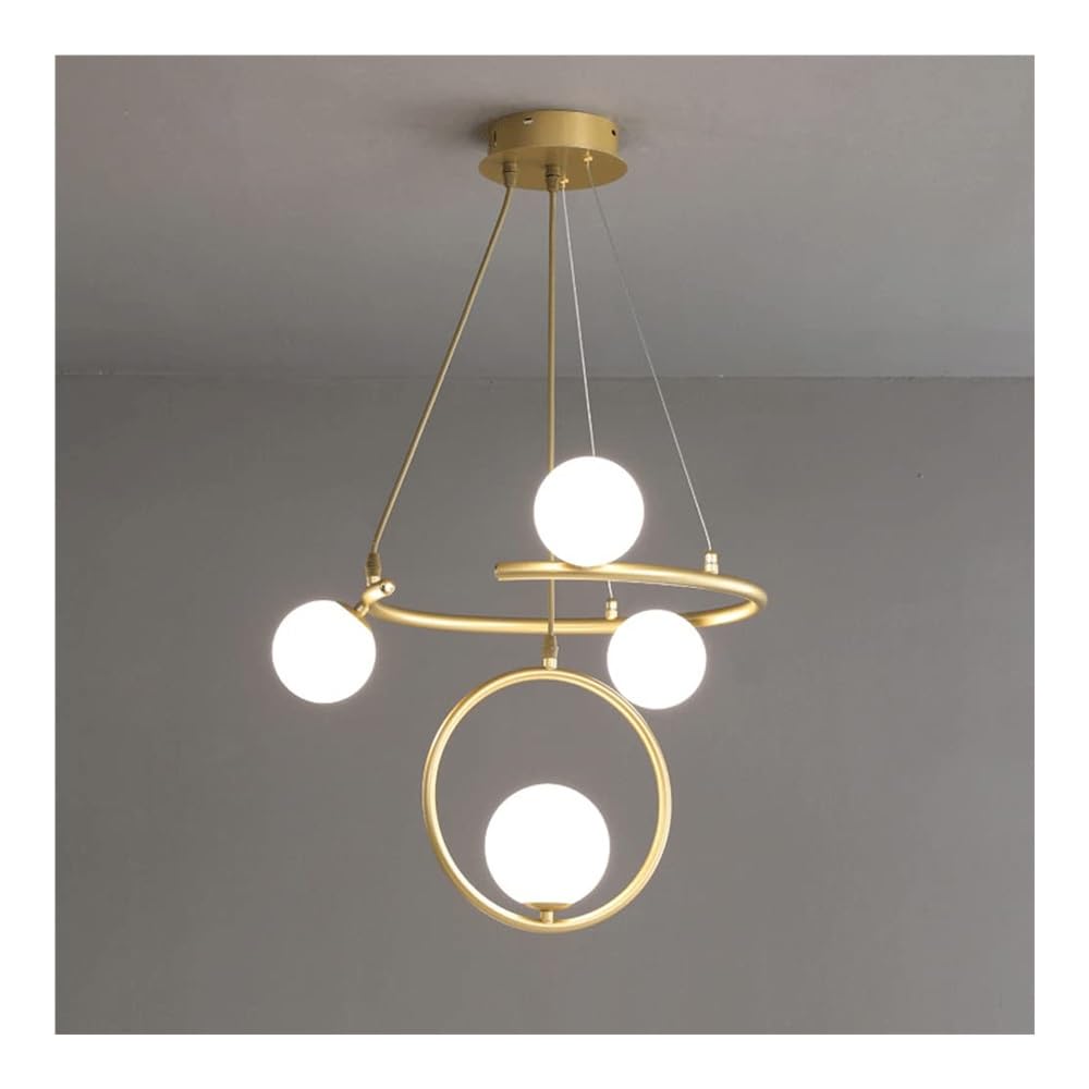 Lustre LED moderne 2 anneaux or pour salle à manger suspension réglable