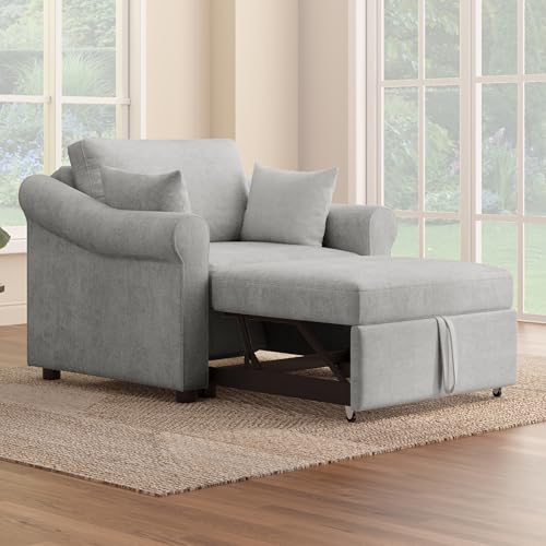 Sillón convertible chenille gris con respaldo ajustable miniatura 1