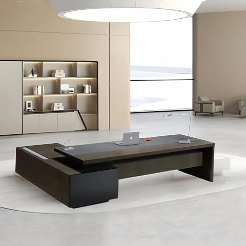 Image of Director Premium Office Table for L-Shape Made in Particle Board with Side Unite and Openable Shutter & Wire Manager, Executive Desk Wenge Brown Color- (111116CT)