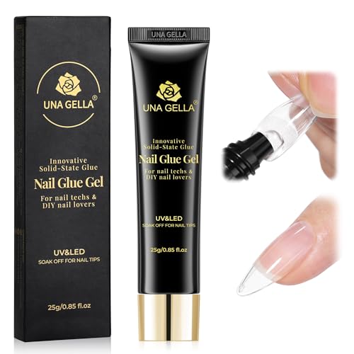 Image of UNA GELLA Solid Gel Nail Glue 25g - U V /LED Lamp Cured Nail Glue for Nail Tips, Long Lasting Hold, Easy to Buff and Soak Off, for Acrylic Nails Extensions, Not for Press-On Nails