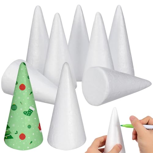Happyyami 12Stück Styroporkegel 14cm weiß Polystyrol Schaumkegel Schaumstoff Kegel Rohling für Kränze DIY Basteln Modellbau Weihnachtsdeko Weihnachtsbaum Tischdeko Dekoration