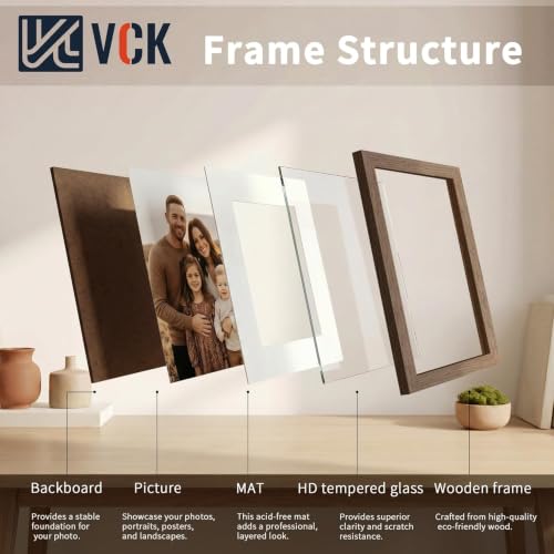 Image of VCK 16x20 Picture Frame 5 Pack, Walnut Exclusive Wood, HD Glass, for Print