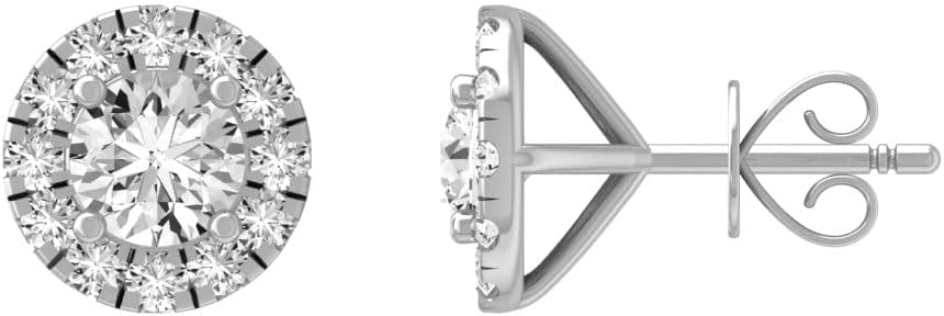 3/4 Carat - 2 Carat Lab Grown Diamond Halo Earrings | 14K Yellow or White Gold 4-porg Stud Earrings for Women | D-E Color and VS Clarity