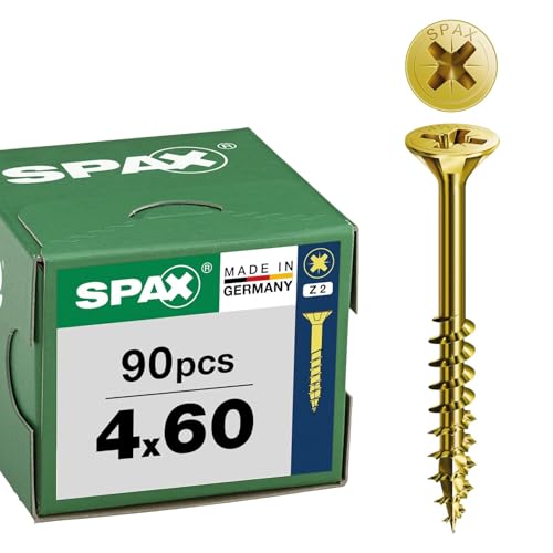 SPAX Vis universelle 4 x 60 mm, 90 pièces - Vis à bois, filetage partiel, tête fraisée, empreinte cruciforme Z2, pointe 4CUT, revêtement YELLOX - 8000000287442