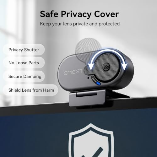 Image of EMEET C100 1080P Webcam for PC, Built-in Mic, Rotating Privacy Cover, Portable Metal Clip, Computer Camera for Home Office, Meetings, Learning, Streaming, External Webcam for Desktop, Laptop, PC USB-A