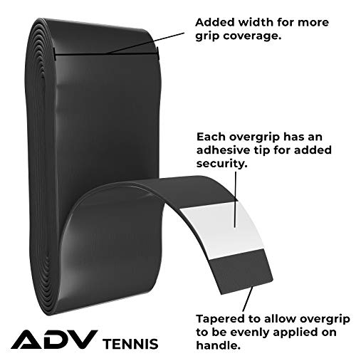 ADV MaxTac Tennis Overgrips - 12 Pack Extremely Tacky Tennis Racket Wrap - Non-Slip, Razor-Thin & Easy to Use Pro Tennis Grip Tape for Tennis Rackets - Black - Thumbnail 3