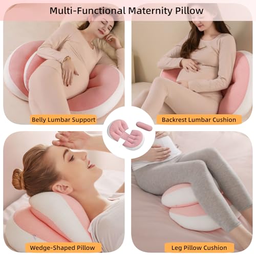Image of Pregnancy Pillow for Sleeping, Portable Maternity Pillow for Pregnant Women, Pregnancy Wedge Pillow, Double Sided Support for Back, Belly & Leg Pain Relief, 30 Slope, Gifts for Pregnant Women, Pink