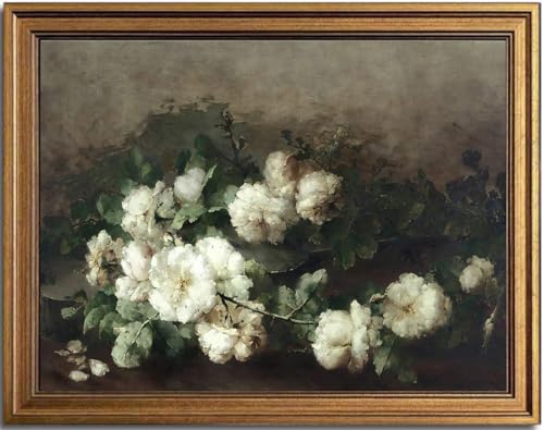 Toile florale vintage de 40x61 cm avec un cadre doré élégant KBKBART