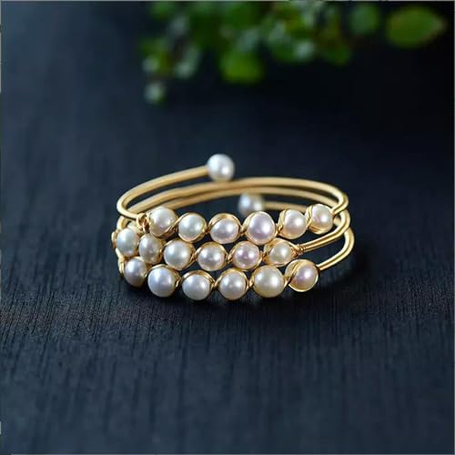 3-reihiges AAA-Armband mit echten, natürlichen weißen Südseeperlen, 19,1–20,3 cm, 14 Karat Gold