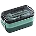 Bento Box, Duża Pojemność Lunch Pojemniki Z Łyżką I Widelec Posiłek W Stosie Posiłku Prep Container Ogrzewanie Mikrofalowe Dla Dorosłych Dzieci,Green