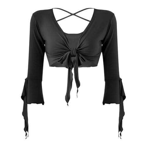 RUNQHUI - RUNQHUI Femme Haut Danse Manches Longues Haut Danse du Ventre Costume Danse Ballet Tenue Dancewear, Noir, Taille unique