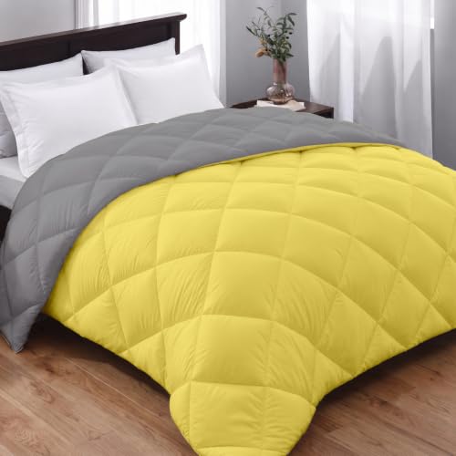 Image of AYKA Reversible Comforter 220 GSM Microfiber Reversible AC Comforter /Blanket for Winter /Quilt /Duvets for King Size Double Bed Comforter (90 * 100, Yellow & Grey)| TC - 220