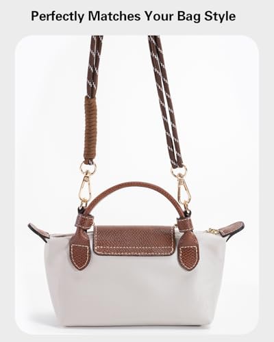 Image of Hand-Braided Paracord Strap & Mini Bag Organizer Set for Longchamp Mini No-Punch Conversion Kit, Includes Handwoven Adjustable Strap & Felt Inner Liner Brown & Beige