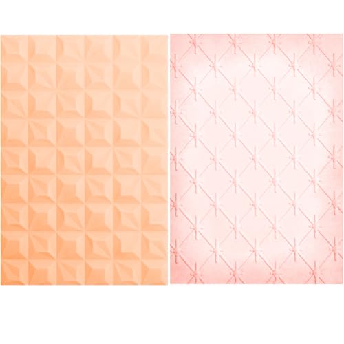 CYFUN DESIGN 2 Pieces 3D Embossing Folder for Card Making Diamond and Star Gridlines Textures Impressions Background Plastic Embossing Folders Template for DIY Scrapbooking and Other Paper Crafts