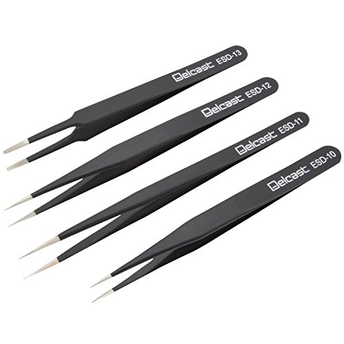 Delcast Tz-8X Esd Safe Anti-Static Stainless Steel Tweezers Set For Electronics, Jewelry, Crafts, 8 Piece #TOP1
