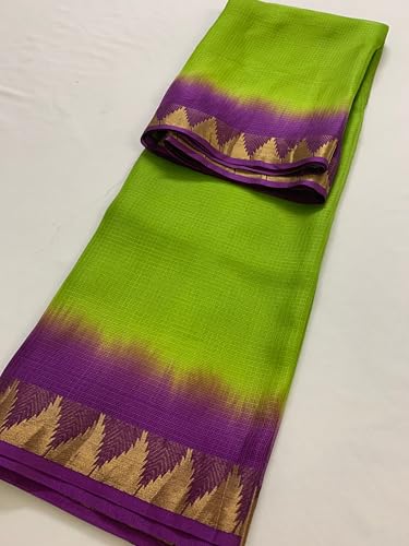 Image of Women's Bhagalpuri Pure Kota Doria Silk Net Saree With Temple Zari Border and Running Blouse Piece