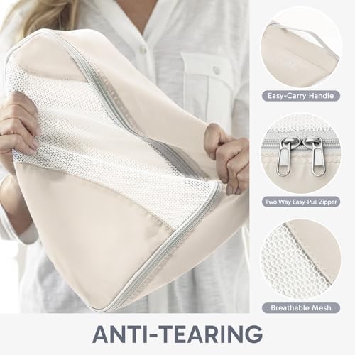 Image of OlarHike Travel Essentials ALL INCLUDED 10 Set Sturdy Packing Cubes for Suitcases, UPGRADED Anti-Tear Stitching, NEW Improved Luggage Packing Organizers for Travel Accessories(Cream)
