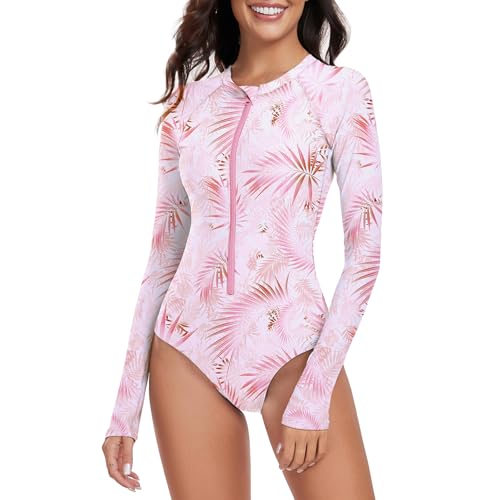 Image of Century Star UPF 50+ Long Sleeve Swimsuits for Women - Rash Guard Modest High Neck Surf One Piece Full Coverage Bathing Suit