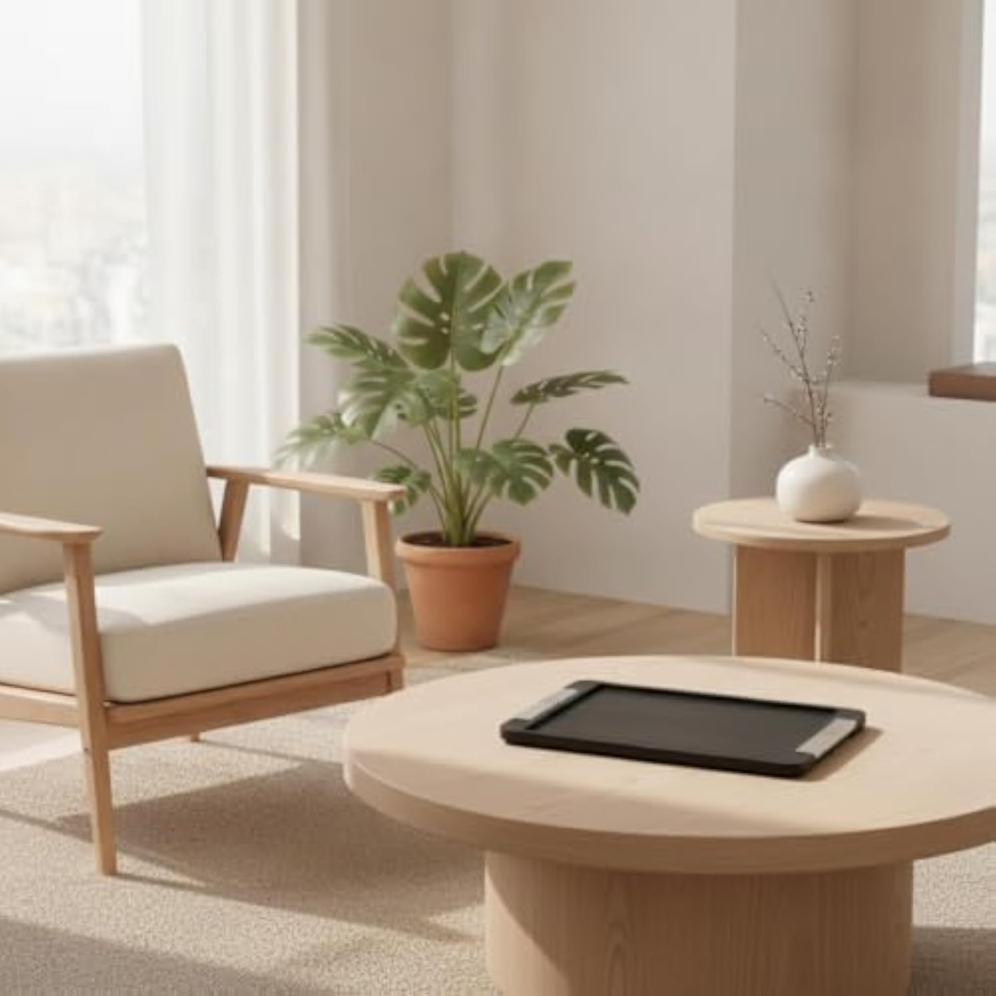 Decorative Tray with Handles, Rectangular Organizer for Coffee Table