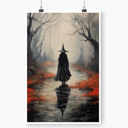 YFCLDPH Stampa artistica da parete con streghe nella foresta infestata, stile gotico vintage, horror, oscuro, accademia, decorazione per Halloween, spettrale, vintage, gotico, estetica, decorazione da