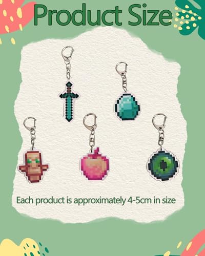 Image of 5PCS Acrylic Keychains with Pixel - Art & Geometric Designs, Durable & Stylish Decorative Keyrings for Keys, Bags, Backpacks, keychain for boys, Ideal as Personal Accessories & Small Gifts