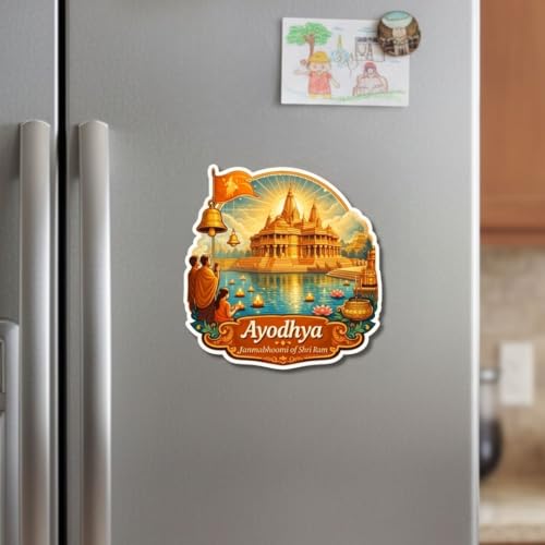 Image of Apna Gift Wooden Fridge Magnet Sticker for Refrigerator Door | Multipurpose Office Magnet Home Kitchen Decor | Souvenir Gift Travel Memory Fridge Decoration | 4 x 3 Inch Magnet (Ayodhya)