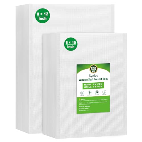 Image of Syntus 300 Pcs Vacuum Sealer Bags for Food, 8x12+6x10, BPA Free | Precut Bags, 150 Quart + 150 Pint, Sous Vide Microwave Freezer Safe, Food Vacuum Storage, For All Vacuum Sealers