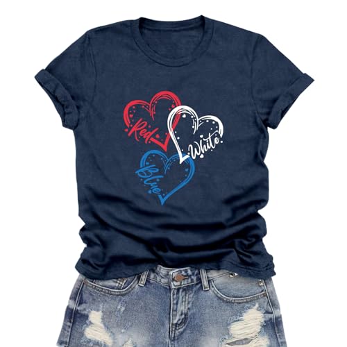 LuxLass 4th of July Shirts Women USA Patriotic T-Shirt American Flag Tee Tops