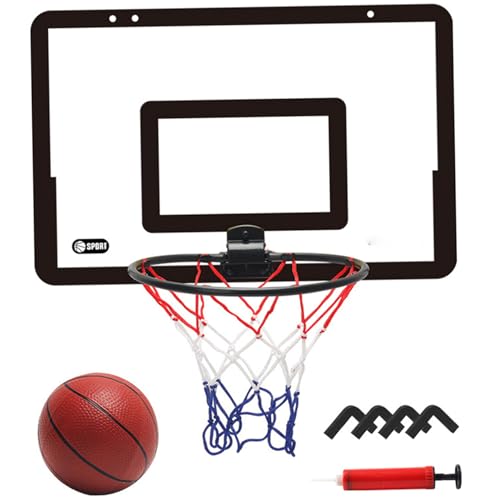 Hotainoys Juego de aro de Baloncesto para Puerta para niños, Canasta Colgante de PVC, Tablero de Pelota, aro de Canasta para Puerta con una Pelota, Bomba y 4 Ganchos para Baloncesto para niños