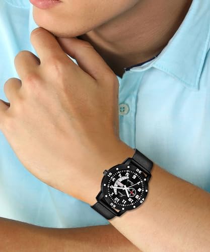 Image of jainx Silicone Strap Day and Date Feature Analog Wrist Watch for Men & Boys (Black /Blue /Radium Color Dial)
