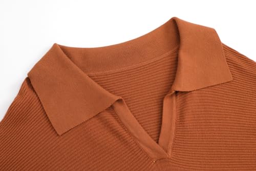 GABERLY Womens Lapel Collar V Neck Chunky Comfy Casual Sweaters Tops Dolman Batwing Sleeve Ribbed Knitted Pullovers3