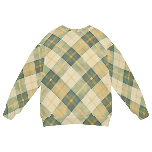 JUNZAN Tan Green Checked Little Kids Sweatshirts Hoodies Long Sleeve Kids Pullover Hoodie Camping 4T2